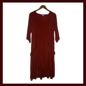 Click by Color Me Cotton Midi Dress M Cupro Rayon Rust Corset Tie Back READ